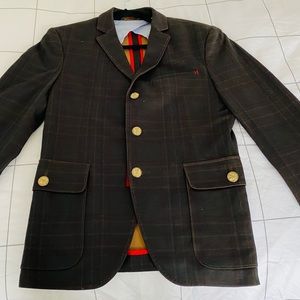 H&M Men’s Blazer Chocolate Plaid w/Gold buttons